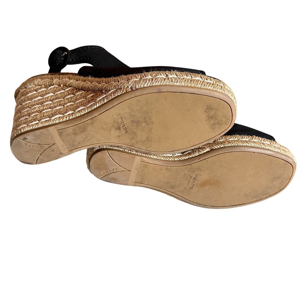 Prada Black Suede Open Toe Espadrille Slingback Wedges - Picture 3 of 5